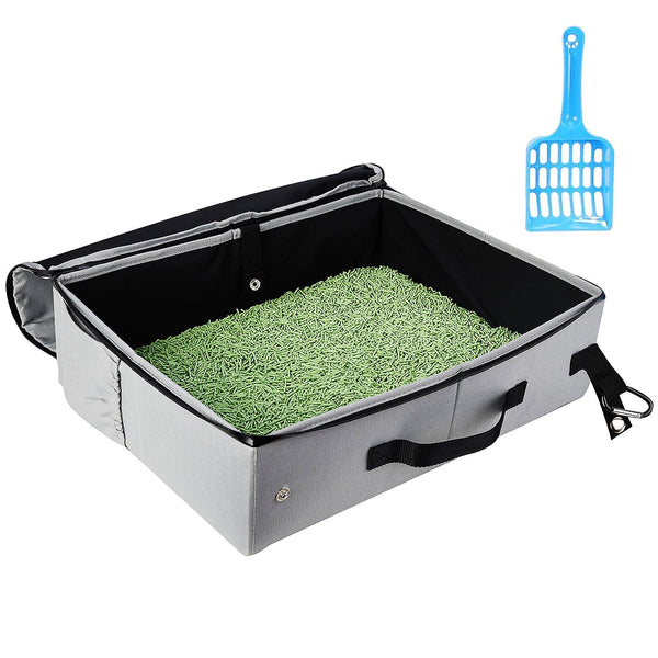 Portable Cat Litter Box With Lid - Travel Carrier With Sealed Dual Zippers & Carabiner - 100% Leak Proof Waterproof Collapsible Kitty Litter Container