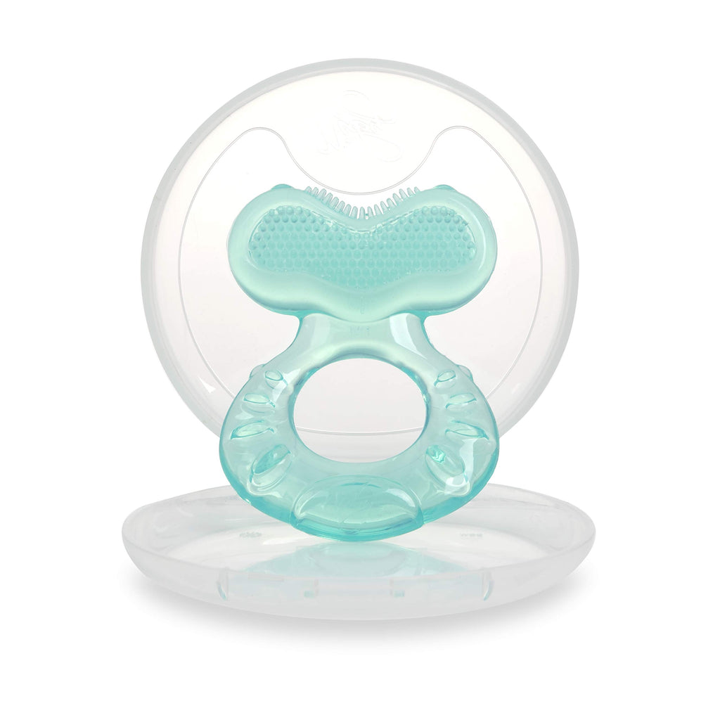 Nuby Silicone Teethe-EEZ Teether with Bristles, Includes Hygienic Case, Aqua