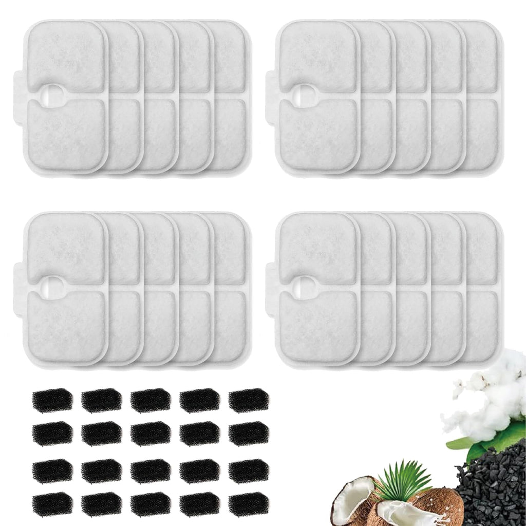 20 Packs Cat Water Fountain Filter Replacement Compatible With PETLIBRO® Dockstream Cat Water Fountain PLWF005/PLWF115/PLWF105,Triple Filtration System Replacement Filter with Pre-filter Sponge