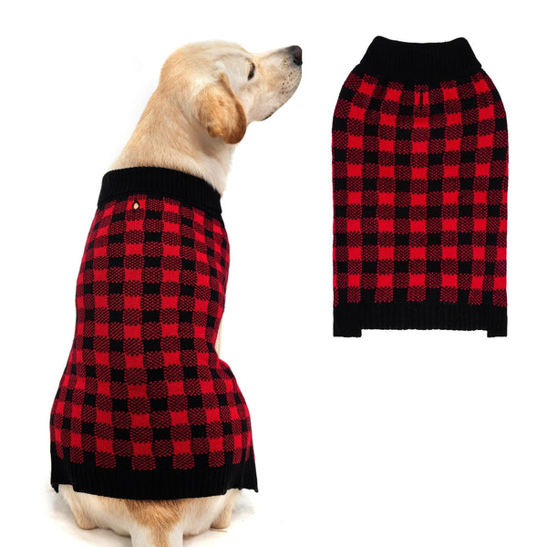 PUPTECK Dog Sweaters for Large Medium Small Dogs - Fall Classic Plaid Style Puppy Holiday Winter Coat Clothes for Female Girl Male Boy Warm