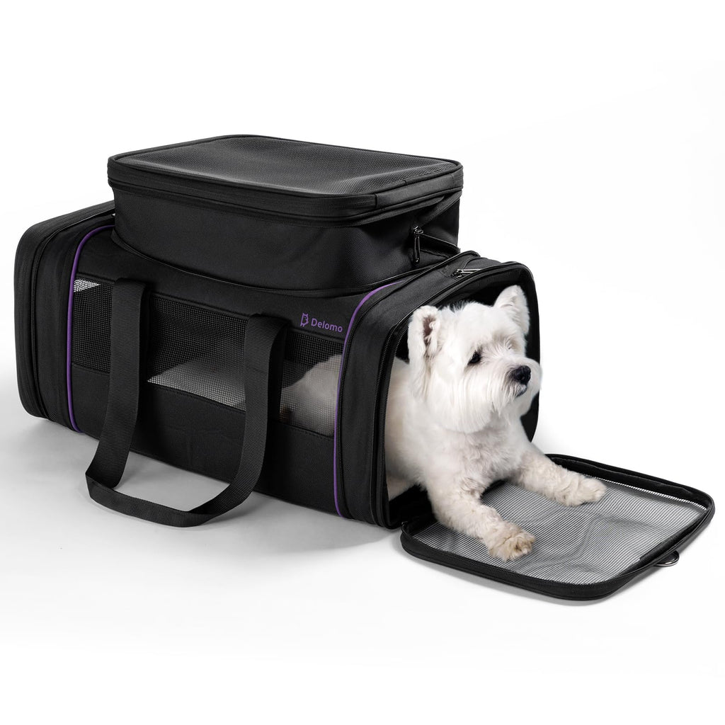 DELOMO Airline Approved Cat and Dog Carrier: Expandable Pet Carrier for Small Dogs, Cats up to 15 Lbs - Fits Major Airlines (17" x 11" x 8.6")