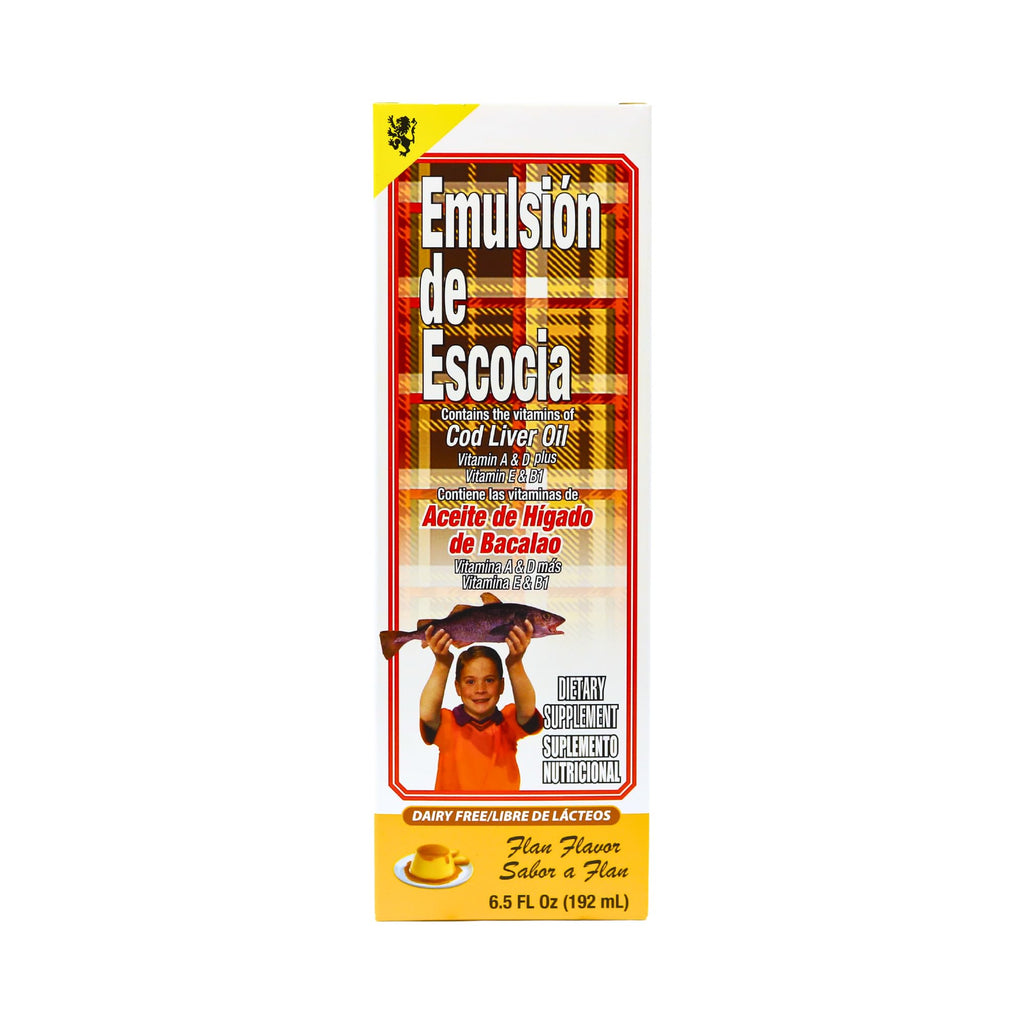 EMULSION DE ESCOCIA Cod Liver Oil, Dietary Supplement, Flan Flavor (6.5 Fl Oz/Pack of 1)