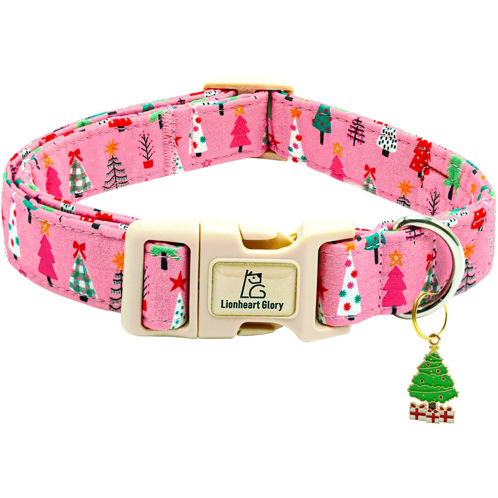Lionheart glory Christmas Dog Collar, Pink Christmas Tree Dogs Collar Adjustable Soft Comfortable Collars for Large Dogs Girl or Boy Pet Gift Fall Cute Collar