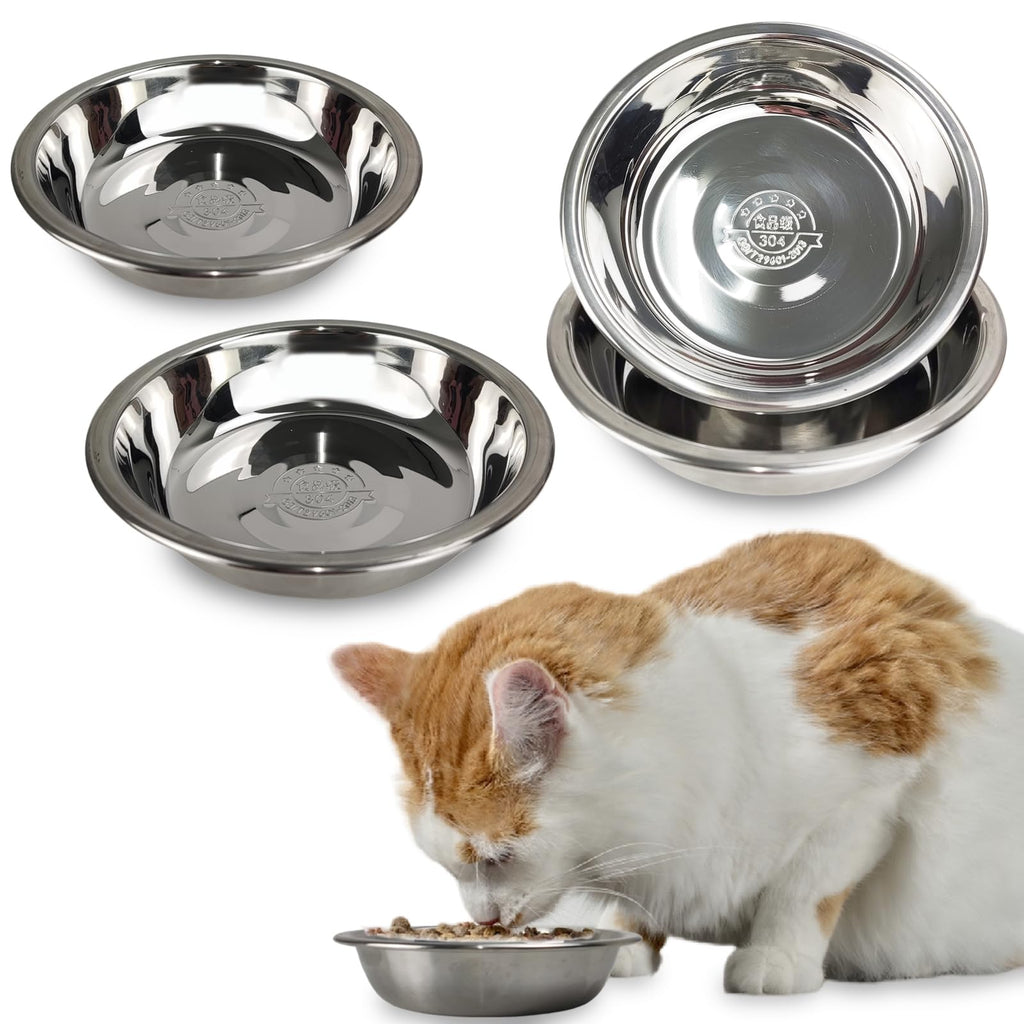 4 Pcs Stainless Steel Cat Bowls,5.5 Inches Metal Cat Bowl, Cat Food Bowls for Indoor Cats, Whisker Fatigue Cat Bowl, Shallow Cat Food Dish, Kitten Food Bowl, Elevated Food Bowls for Cats (5.5 inches)