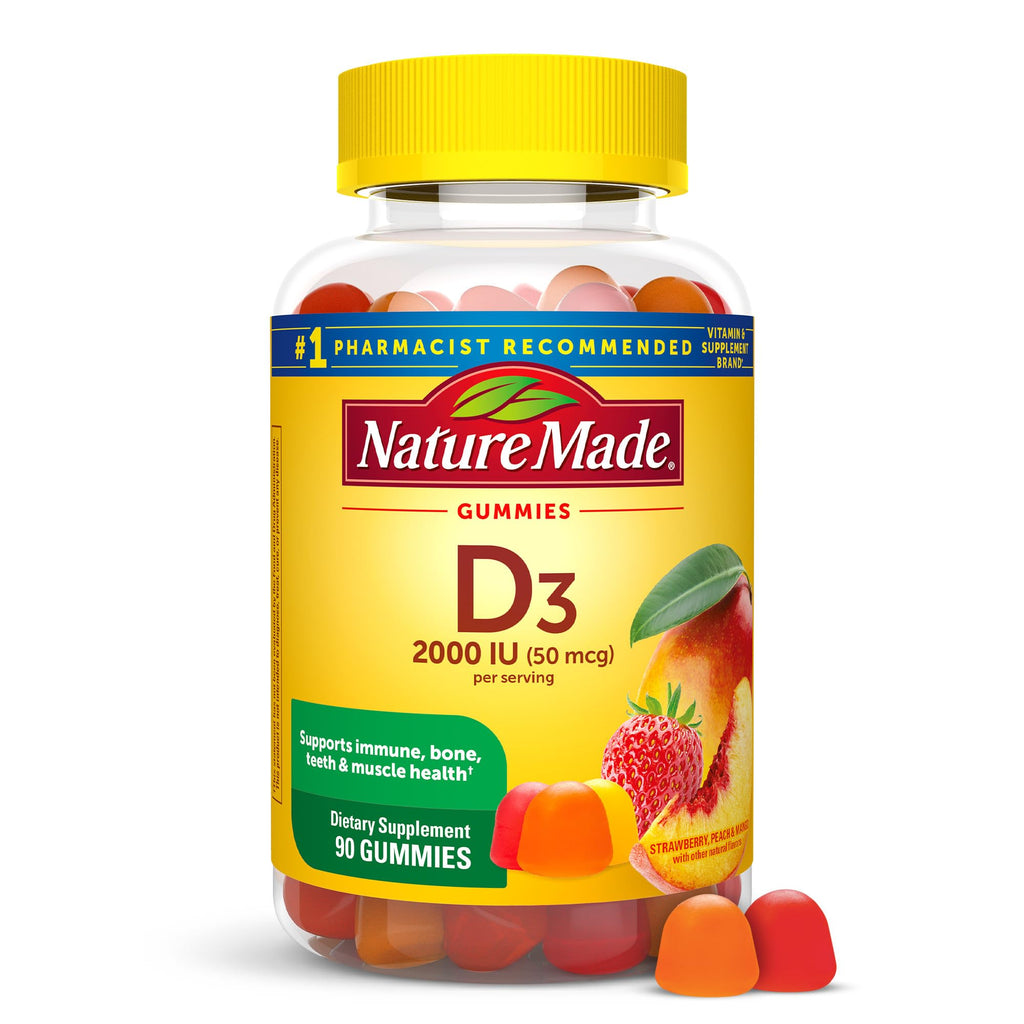 Nature Made Vitamin D3 2000 IU (50 mcg) per serving, Dietary Supplement for Bone, Teeth, Muscle and Immune Health Support, 90 Gummies, 45 Day Supply