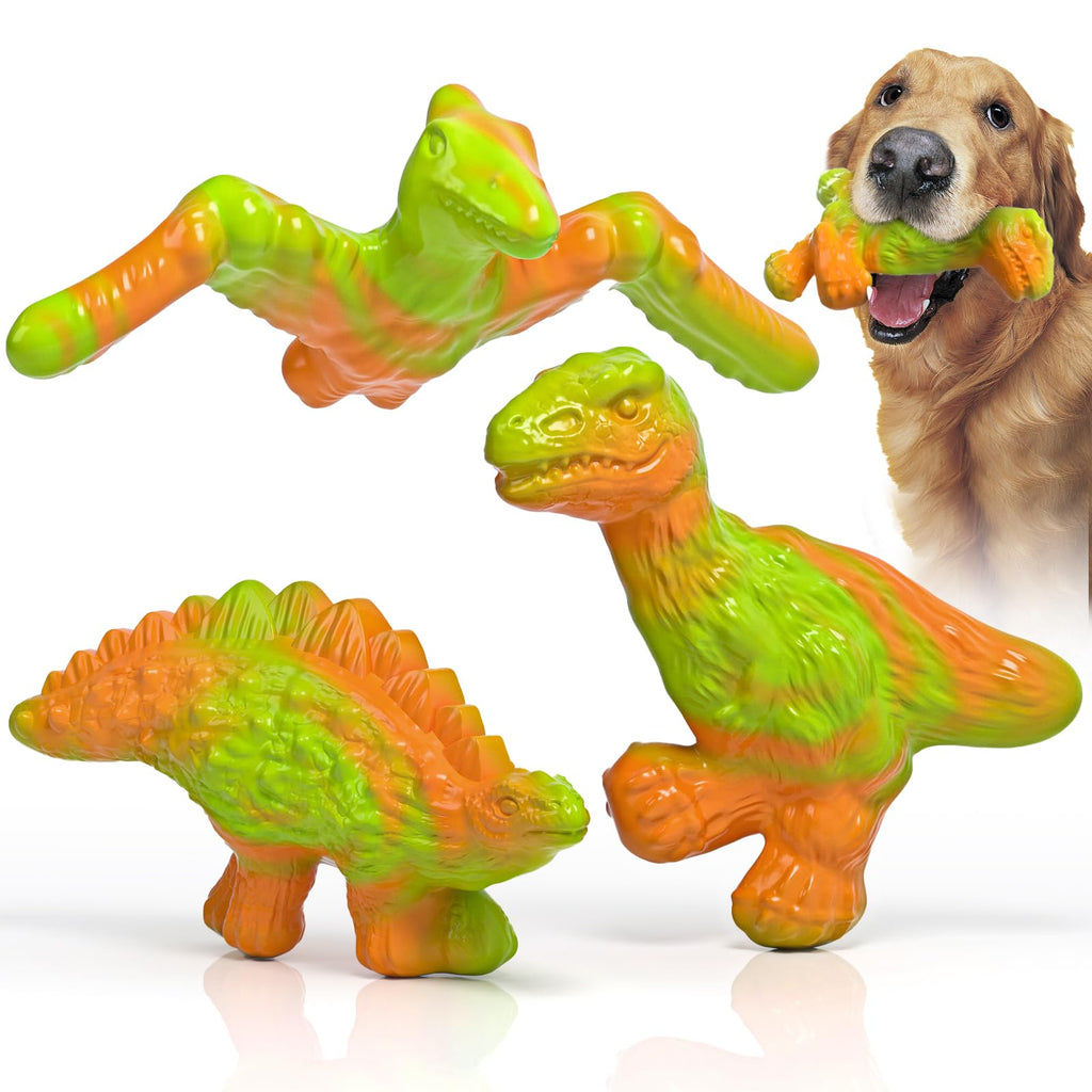 AstraVox Dog Toys, 3 Pack Indestructible Tough Dog Chew Toys for Aggressive Chewers, Nylon Bones with Bacon Flavor Dinosaur Teething Chew Toy for Large Medium Small Breeds