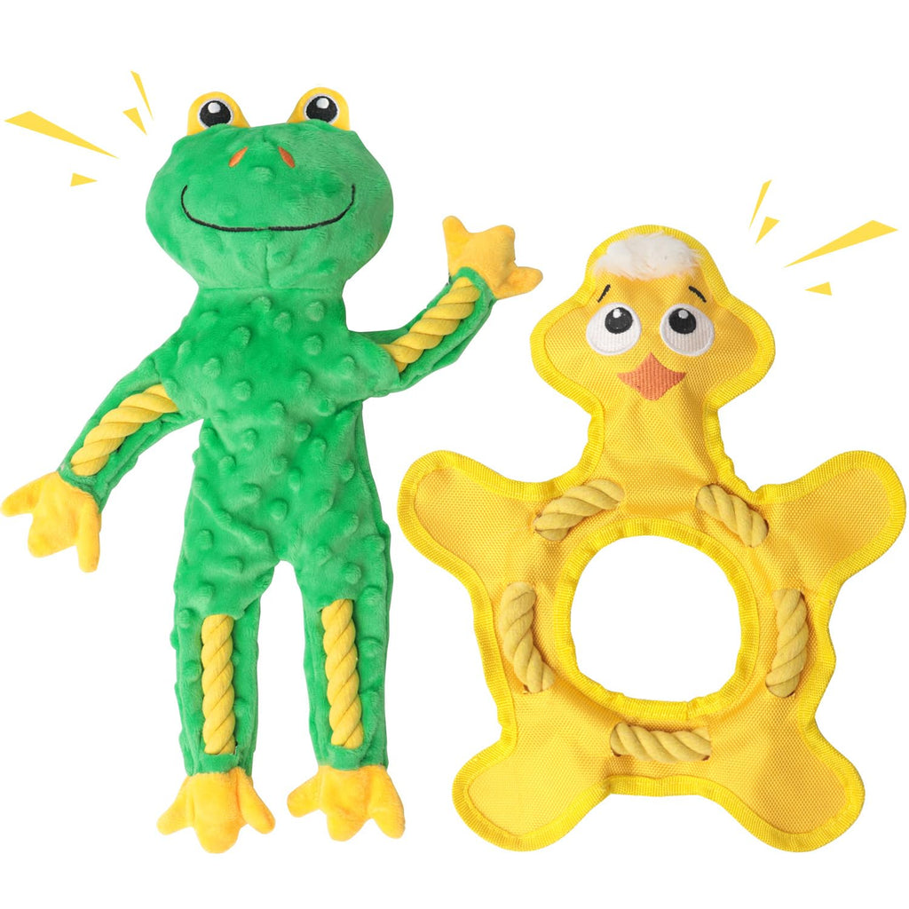 HUGEME Dog Toys to Keep Them Busy, Plush Tug of War Interactive Rope Dog Toys, Squeaky Chew Toys for Small Medium Large Dogs