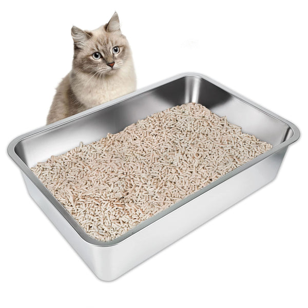 IKITCHEN Stainless Steel Cat Litter Box, Large Metal Litter Box for Cats Rabbits, Never Absorbs Odors,Stain Free, Rustproof, Non Stick Smooth Surface 23.5" L x 15.5" W x 6" H