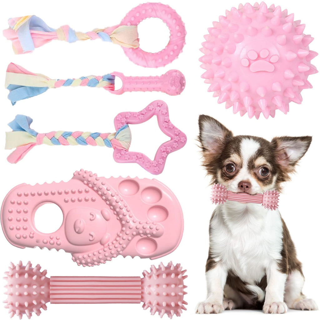 Chew Toys for Puppies Small Dogs - Soft Rubber Funny Slippers Ball Donut Indoor Outdoor Toys Perfect for Teething and Playtime (Pink)