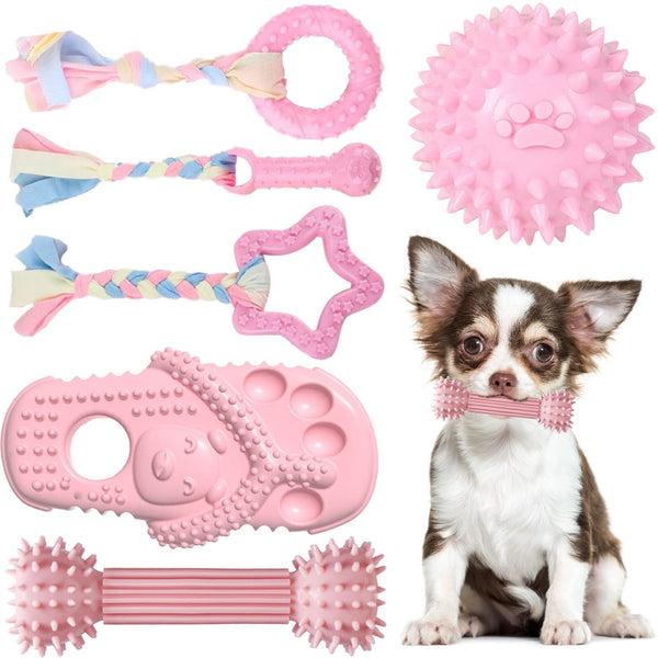 Chew Toys for Puppies Small Dogs - Soft Rubber Funny Slippers Ball Donut Indoor Outdoor Toys Perfect for Teething and Playtime (Pink)