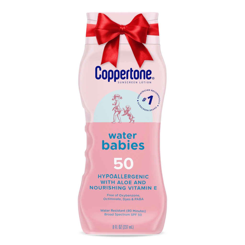 Coppertone WaterBabies Baby Sunscreen Lotion SPF 50, Hypoallergenic Sunscreen for Babies, Water Resistant, Pediatrician Recommended, Holiday Gifts for Babies, 8 Fl Oz Bottle