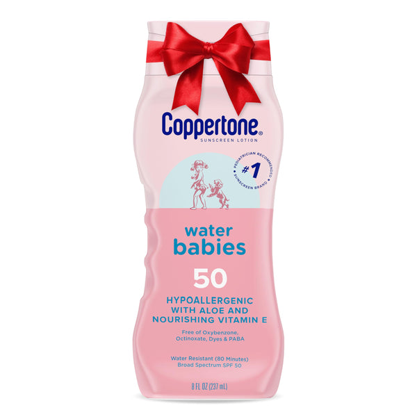Coppertone WaterBabies Baby Sunscreen Lotion SPF 50, Hypoallergenic Sunscreen for Babies, Water Resistant, Pediatrician Recommended, Holiday Gifts for Babies, 8 Fl Oz Bottle