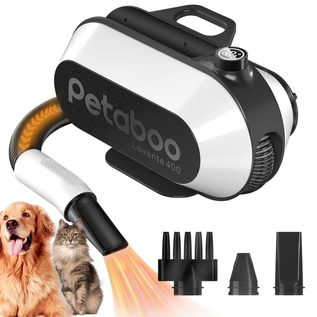 petaboo Dog Blow Dryer,Negative Ion Grooming Dog Dryer,Brushless Motor,High-Velocity Force,Low Noise,Dog Hair Dryer with 3 Nozzles & Adjustable Speed & 3 Temperature for Dog & Cat