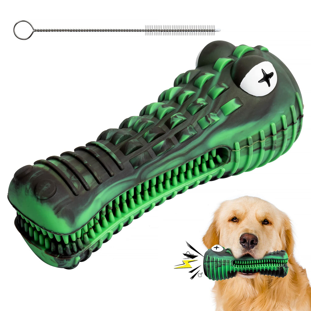 Voerou Dog Chew Toys for Aggressive Chewers, Tough Dog Toothbrush Toy,Squeaky Durable and Indestructible Interactive Dog Toys for Medium Large Breed Dogs, Natural Rubber-Fun to Chew and Chase