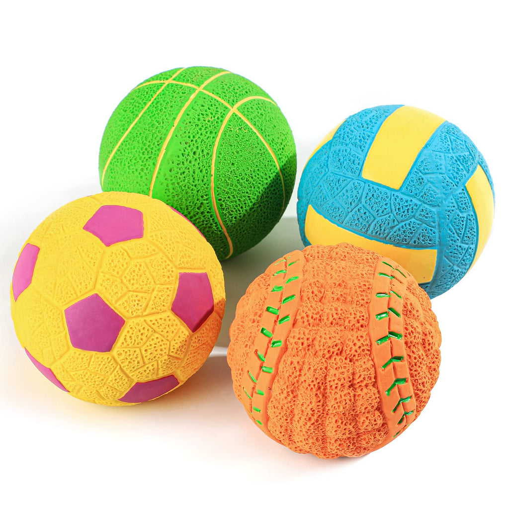 SCHITEC Squeaky Dog Balls, [4 Pack] Interactive Latex Rubber Squeak Dog Toys, 2.4'' Soft Bouncy Fetch Play Ball Toy for Small Dogs Puppies