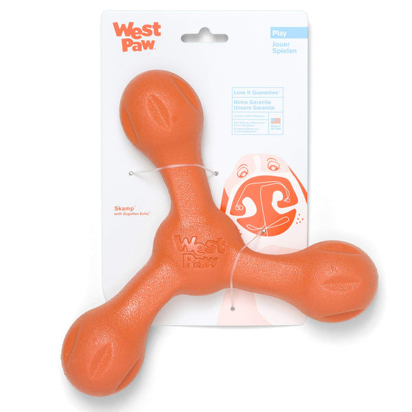 WEST PAW Zogoflex Air Skamp Tug-of-War Stick Dog Chew Toy – Hollow, Squishy Interactive Toy for Dogs, Puppies – for Chewing, Catch, Carry, Fetch, Dishwasher Safe, Latex-Free, Large 8.5", Melon