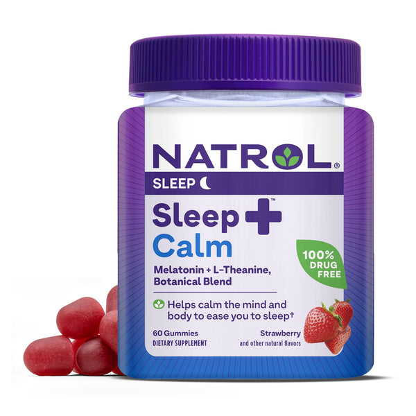 Natrol Sleep+ Calm Melatonin Gummies for Adults, Sleep Gummies, Strawberry Flavor, 60 Gummies, 30 Day Supply