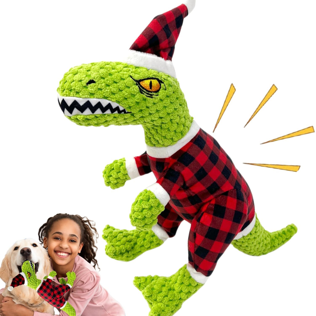 CIIVURR Christmas Squeaky Dog Toys, Xmas Interactive Plush for Large Dogs, Chew Toys to Keep Them Busy - for Small Medium Large Dogs, Tyrannosaurus Rex