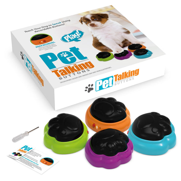 Dog Buttons for Communication, 4 Pcs Recordable Dog Talking Button Set,Gifts,Games&Stuff for Dogs-Speaking Button for Dog Training,Teach Your Dog to Communicate Through Words,Buttons with Light