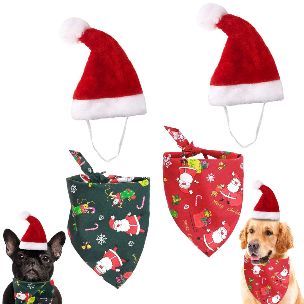 GABraden Merry Christmas Dog Bandana Reversible Trianqle Bibs Scarf,Adjustable Christmas Santa Hat for Dogs (Green Red)