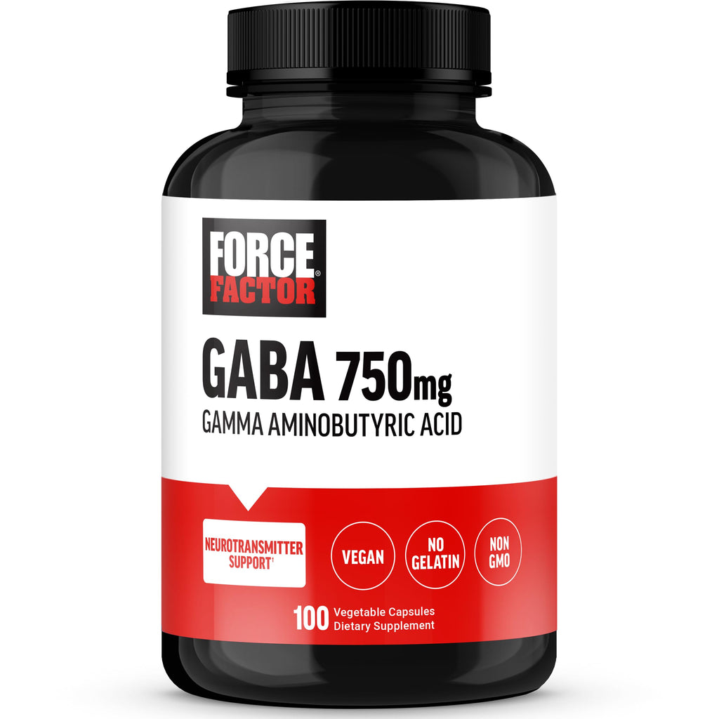 FORCE FACTOR GABA 750mg Capsules, GABA Supplement to Support Calm, Relaxation, Sleep, & Focus, Neurotransmitter Support, Vegan, Non-GMO, 100 GABA Capsules