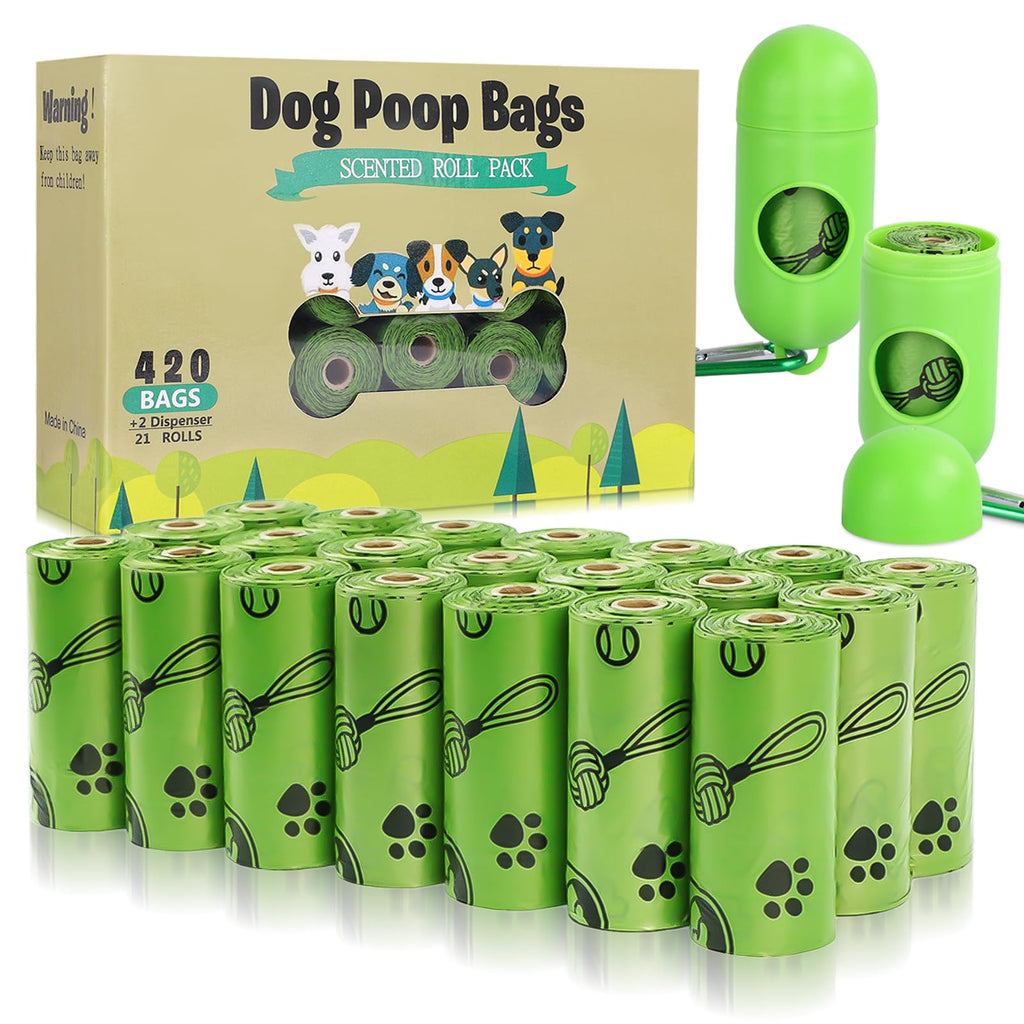 TVOOD Dog Poop Bags(420 Count), Scented Poop Bags for Dogs Leak Proof Doggie Poop Bag Refills Rolls Pet Waste Bags with 2 Free Dispenser