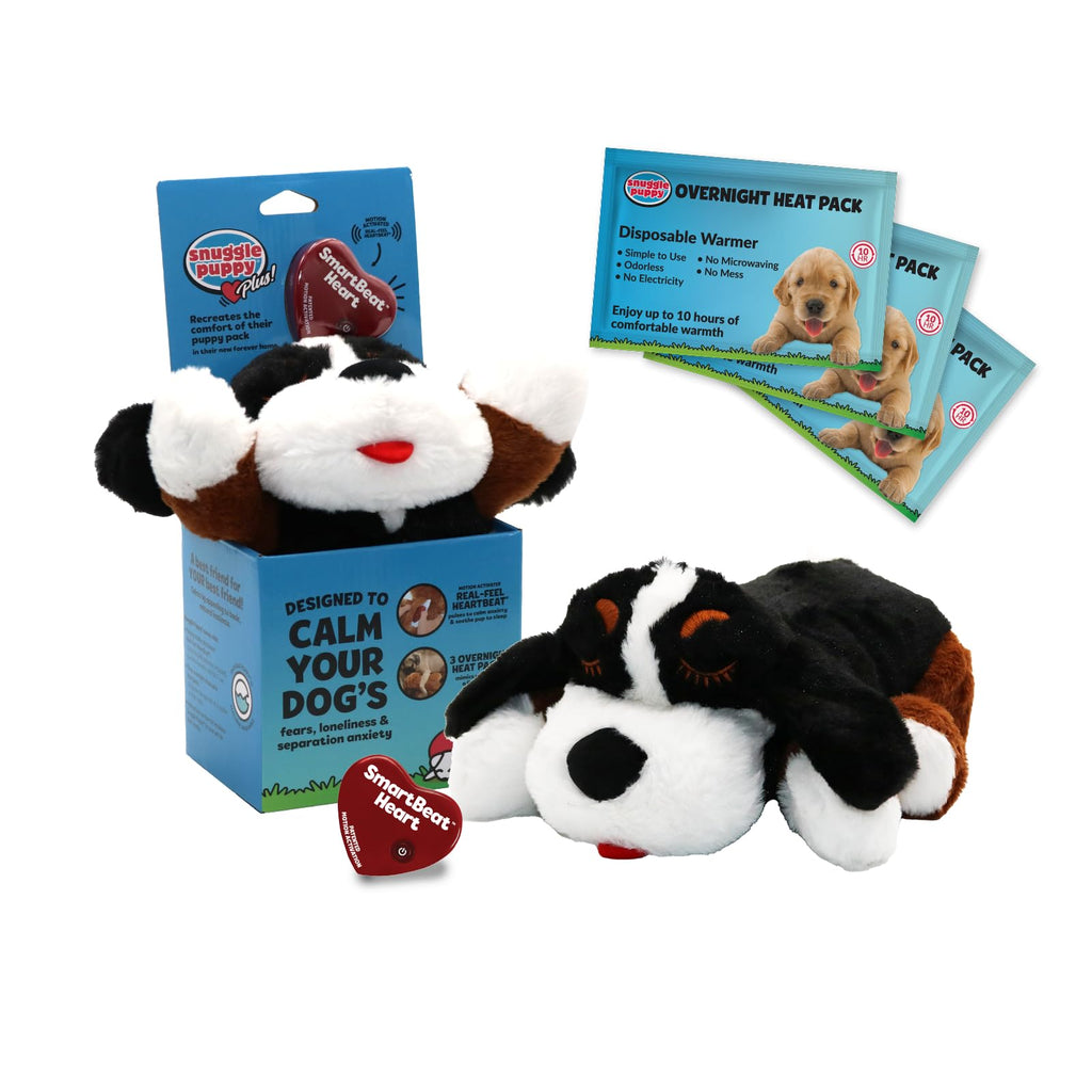 Snuggle Puppy Plus Dog Toys with 3 Heat Packs & New Motion Activated RealFeel Heartbeat - Dog Anxiety Relief, Calming Aid, and Comfort Toy for Behavioral Training