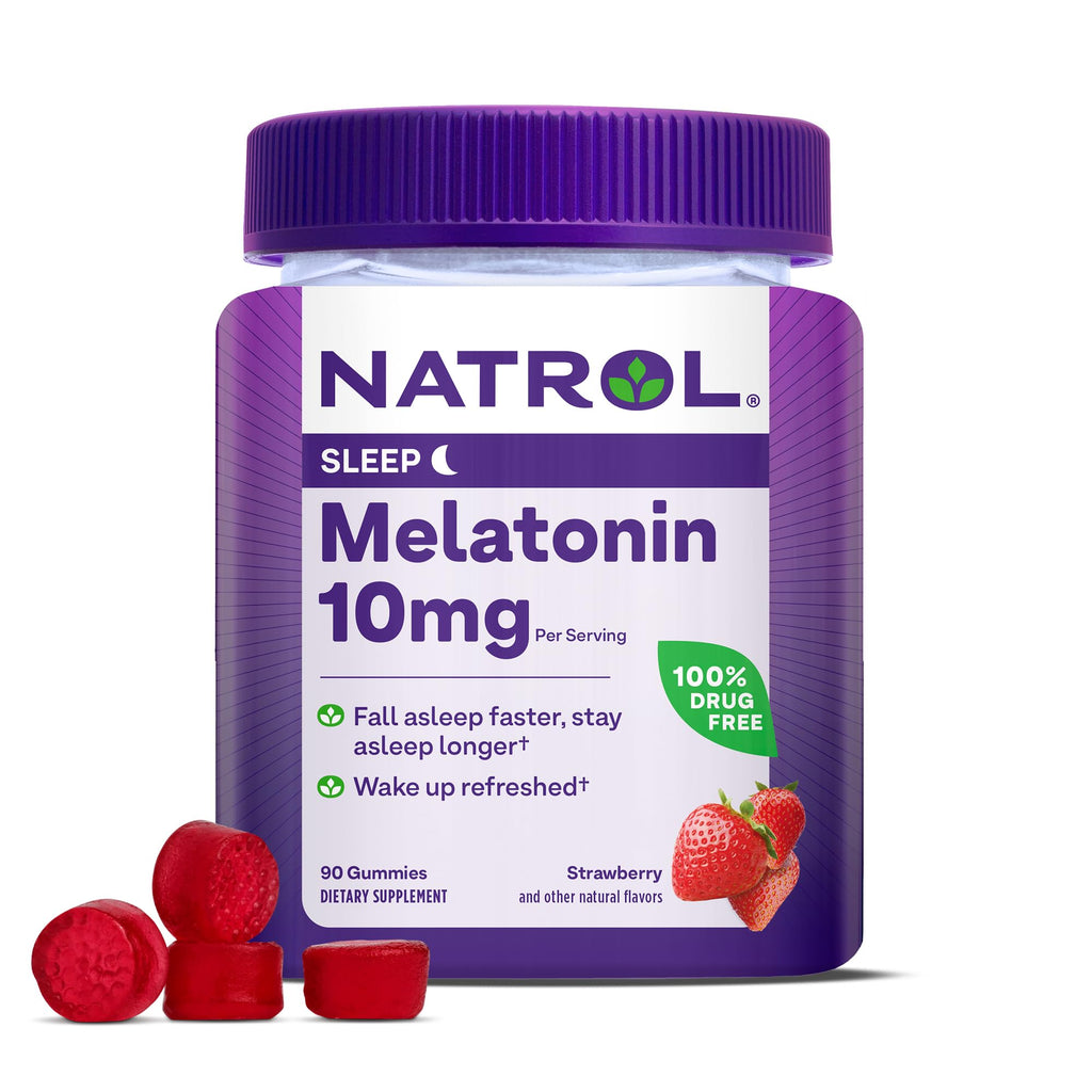 Natrol Melatonin Gummies, Sleep Support for Adults, 10 mg Melatonin Supplement for Sleeping, 90 Strawberry-Flavored Gummies, Up to a 45 Day Supply