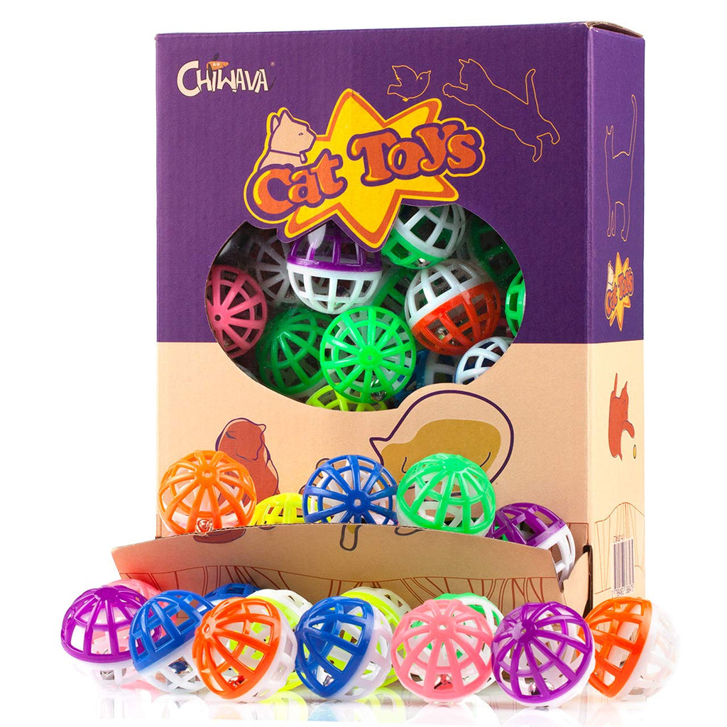 CHIWAVA 45PCS 1.6'' Cat Toy Ball with Bell Plastic Lattice Jingles Balls Kitten Chasing Pounce Rattle Toy Assorted Color