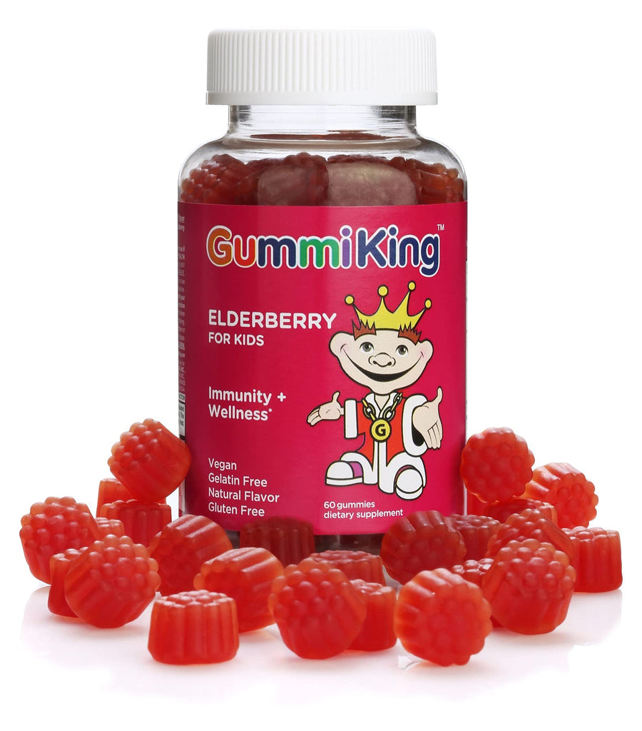 Gummi King Elderberry Gummi (Dietary Supplements), Natural Rasberry, 60 Count,Redish