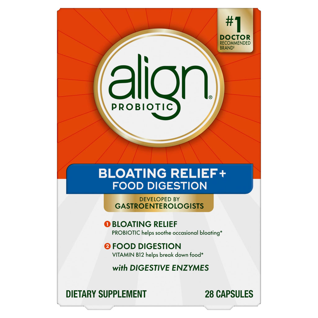 Align Probiotic Bloating Relief + Food Digestion, Probiotics for Women and Men, Promotes Digestive Health and Helps Support the Metabolism of Food*, 28 Capsules (Packaging May Vary)