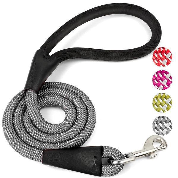 Pudiwind Black 4FT Dog Leash for Large Dogs Night Walking Reflective Heavy Duty Chew-Resistant Nylon Leash with Padded Handle and 360° Swivel Clip Strong for Medium to Large Breeds