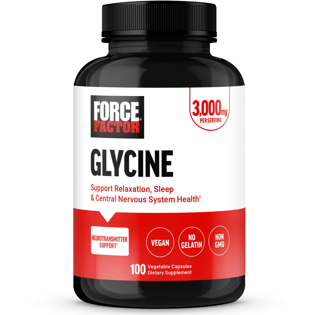 FORCE FACTOR Glycine to Promote Relaxation and Restful Sleep, Support Cognitive Function, Mood Balance, and Nerve Health, 100 Vegetable Capsules