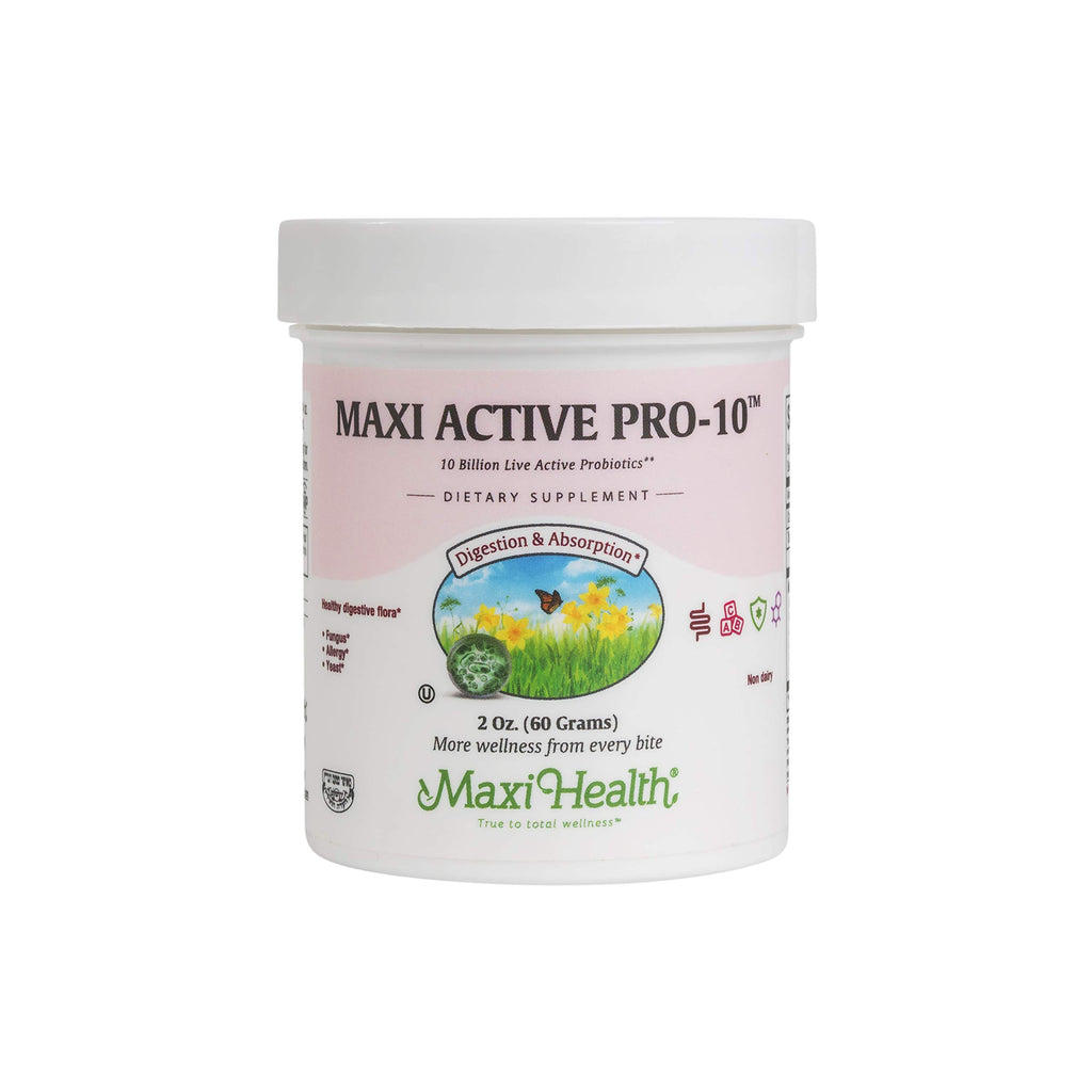 Maxi-Health Active Pro-10 - Non Dairy Probiotic - Healthy Digestive Flora - 2 Ounce Powder - Kosher