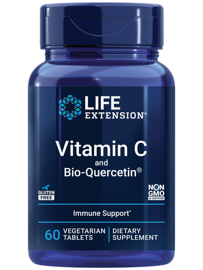 Life Extension Vitamin C and Bio-Quercetin®, Cardiovascular Health Supplement, Immune Support, Highly absorbable, quercetin, Vitamin C, Gluten Free, Non-GMO, Vegetarian, 60 Tablets