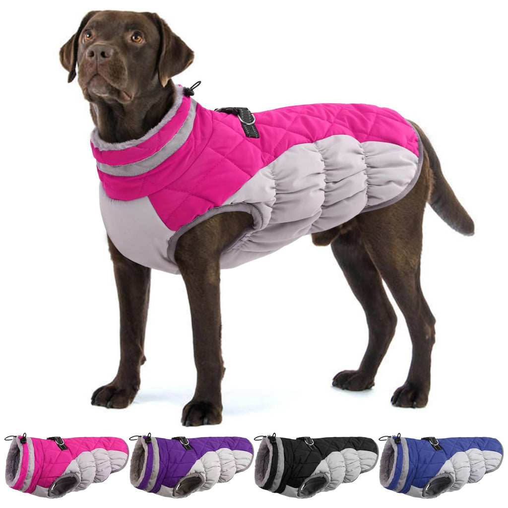 OUOBOB Dog Winter Jacket Cozy Reflective Waterproof Windproof Warm Pet Garment,Comfortable Cold Weather Fleece Apparel Outfits with Zipper Closure for Small Medium Large Dogs Puppy Walking,X-Large