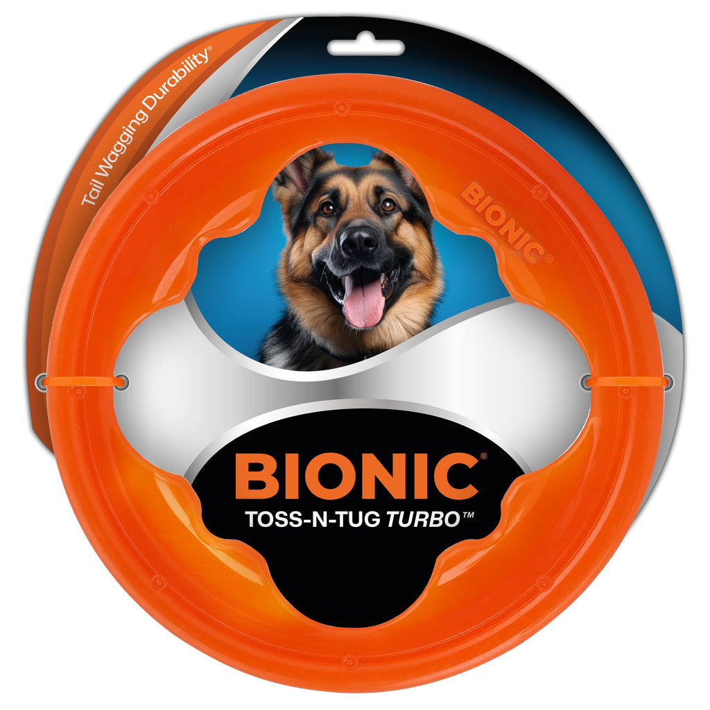 BIONIC Toss-N-Tug Turbo Dog Toy - High-Visibility Ultimate Three-in-One Dog Toy, Lightweight Design for Light Chewers