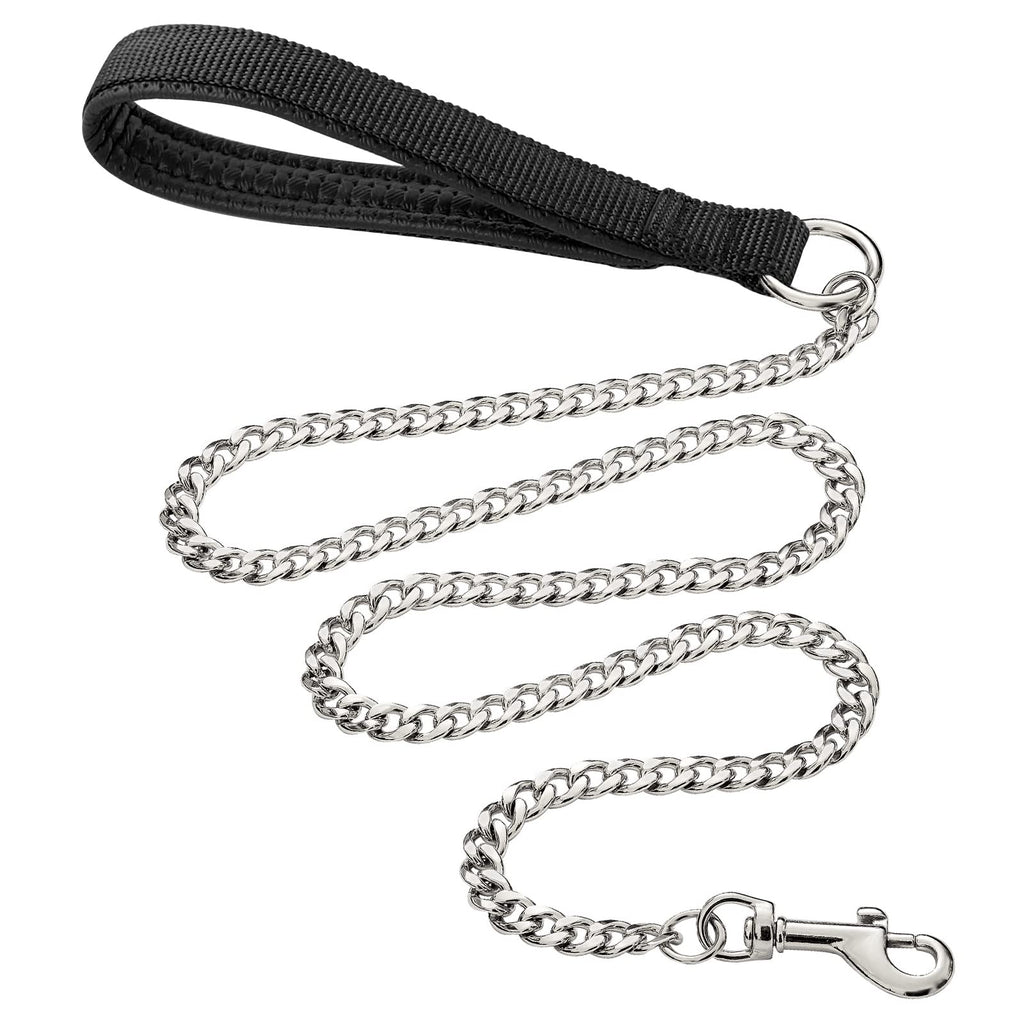 Heavy Duty Metal Dog Leash, 6 FT Chew Proof Pet Leash Chain with Soft Padded Handle for Large & Medium Size Dogs (6 FTx3 mm (30-120 lbs))