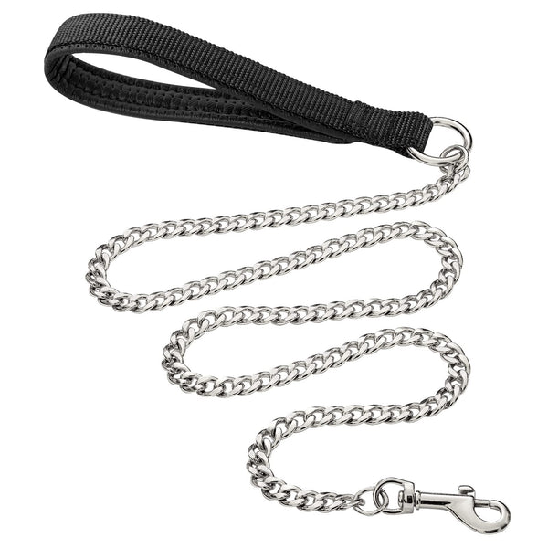 Heavy Duty Metal Dog Leash, 6 FT Chew Proof Pet Leash Chain with Soft Padded Handle for Large & Medium Size Dogs (6 FTx3 mm (30-120 lbs))