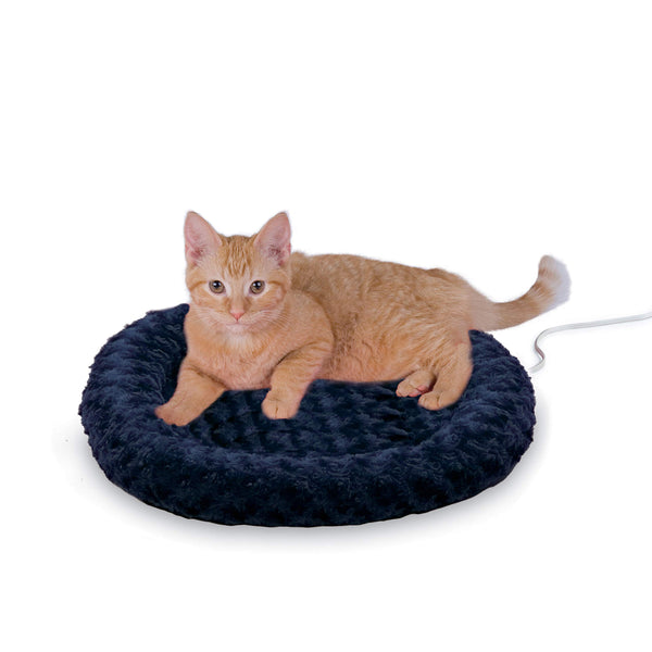 K&H Pet Products Bolster Heated Cat Bed for Indoor Cats, Thermo-Kitty Fashion Splash Orthopedic Foam Heated Pet Bed for Cats or Dogs, Waterproof Pet Heater, Safety Listed Small 18in Round Blue