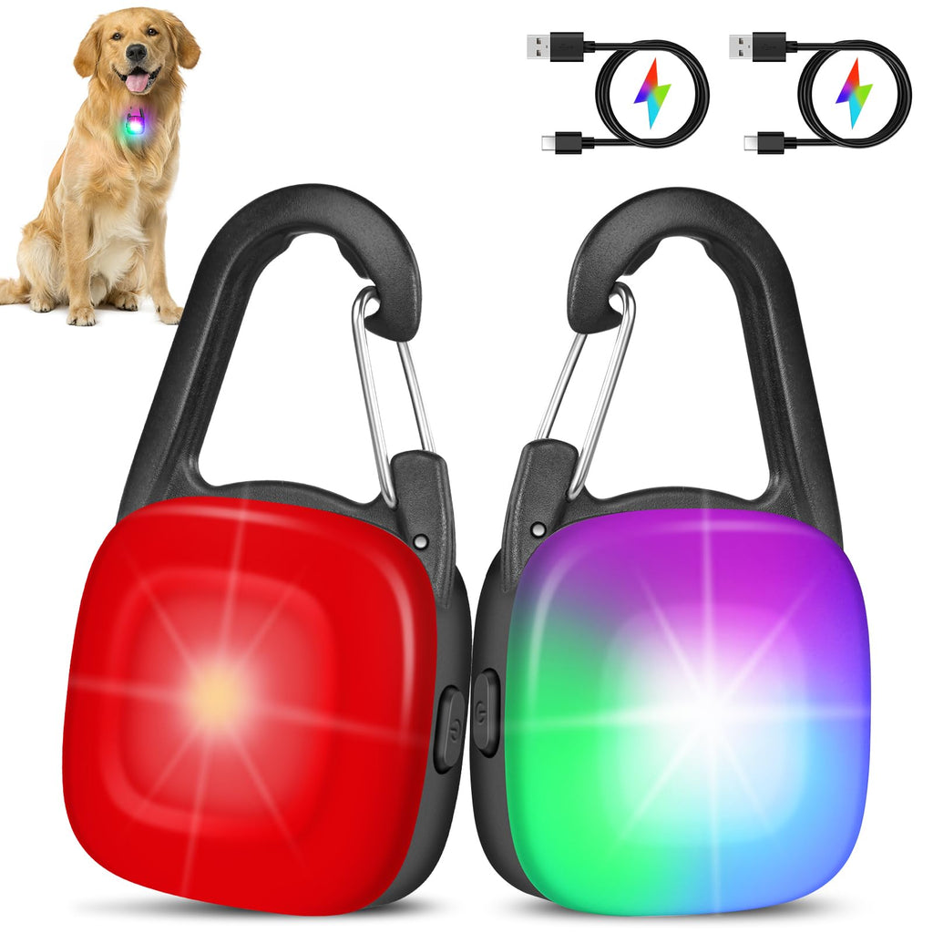 Dog Lights for Night Walking, 2 Pack Clip On Dog Collar Light with 4 Modes, Rechargeable & IP68 Waterproof LED Accessories for Pet Nighttime Camping, Climbing