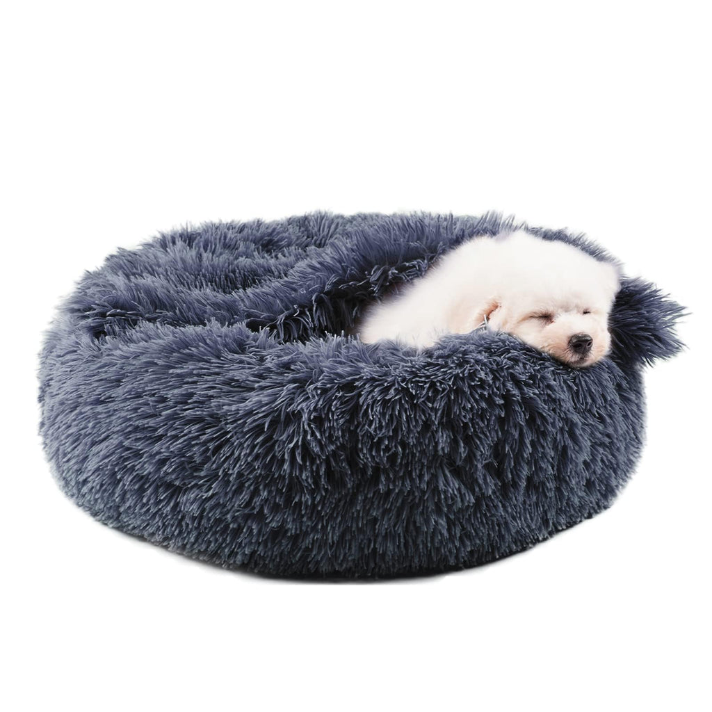 Himax Dog Beds for Small Dogs, Donut Dogs Beds with Blanket Attached, Calming Dog Bed Washable (20"/26"/35") Grey