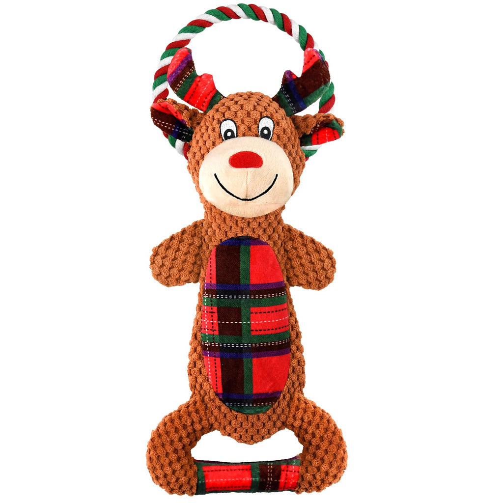 Yoochee Christmas Squeaky Dog Toys, Plush Reindeer Toys for Dog Puppy, Pet Stuffed Plush Toys for Small Medium Large Dogs, Durable Interactive Dog Chew Toys for Aggressive chewers