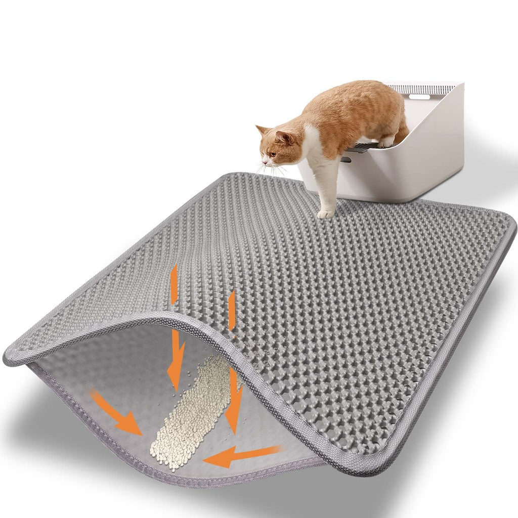 Conlun Cat Litter Mat-23"X17" Litter Box Mat for Kitty, EVA Honeycomb Double Layer Design, Urine & Waterproof Scatter Control, Less Waste, Easier To Clean,Non Slip, Gray