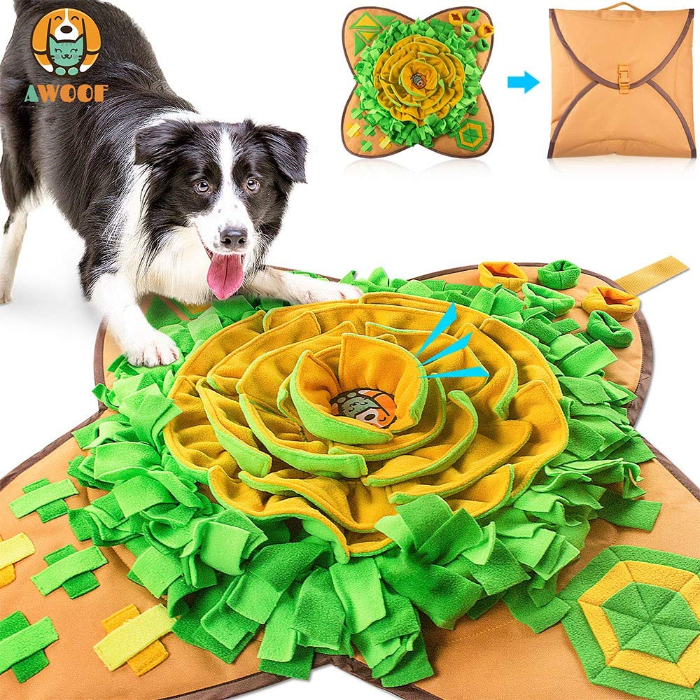 AWOOF Snuffle Mat Pet Dog Feeding Mat, 28''x28'' Interactive Dog Puzzle Toys Encourages Natural Foraging Skills