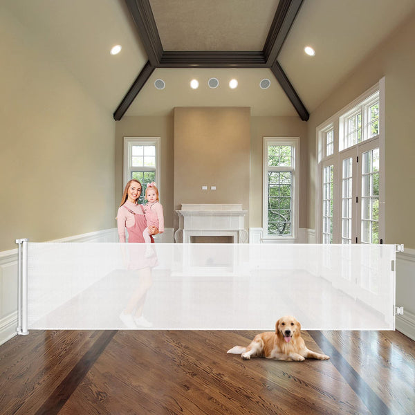 33" Tall Baby Gate for Doorway Retractable Mesh Gates for Kids or Pets Anti-Climb 100" Wide Baby Gates for Large Openings Scratch-Resistant Retractable 8.3ft Extra Wide Outdoor Dog Gate Indoor, White
