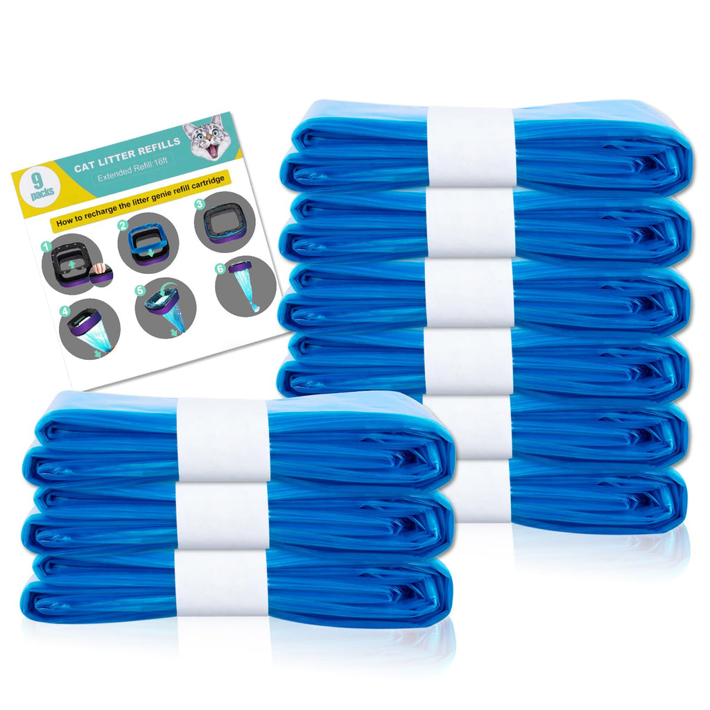 HzTinT 9 Pack Cat Litter Refills Bag, 16 Ft Litter Refills Generic Compatible with Your Standard and Plus Refill Cartridge(Not Include Original Refill Cartridge)