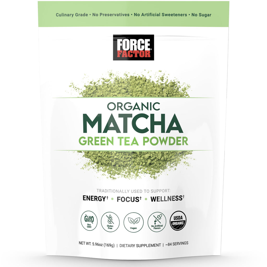 FORCE FACTOR Organic Matcha Green Tea Powder for Energy, Focus, and Daily Wellness, Culinary Grade, USDA-Certified Organic, Rich and Delicious Flavor 169g, 84 Servings