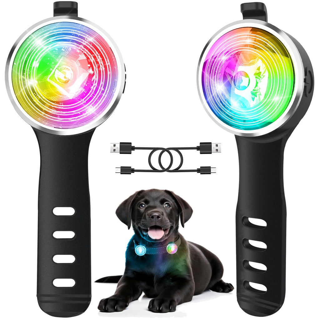 Tubasion 2-Pack Dog Lights for Night Walking, Upgraded 8 Modes Rechargeable Dog Collar Lights for Nighttime Clip On, IP66 Waterproof and Silicone Band Safety Lights for Dog Collars