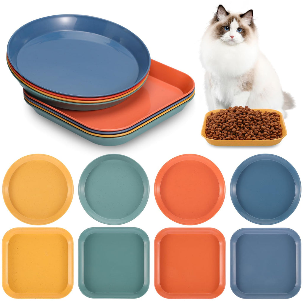 8-Piece Cat Food Bowl Set - Shallow Dish for Wet Feeding, Fatigue Relief, Round & Square Bowls for Cats & Small Dogs